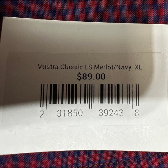 NWT Vustra‎ Men's Classic Checkered Button Down Shirt XL Organic Cotton Reb/Blue - Picture 6 of 12
